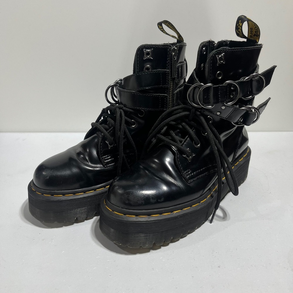 Dr. Martens Jadon Max Hardware Black Leather Platform Buckle Boots Women 6 Goth